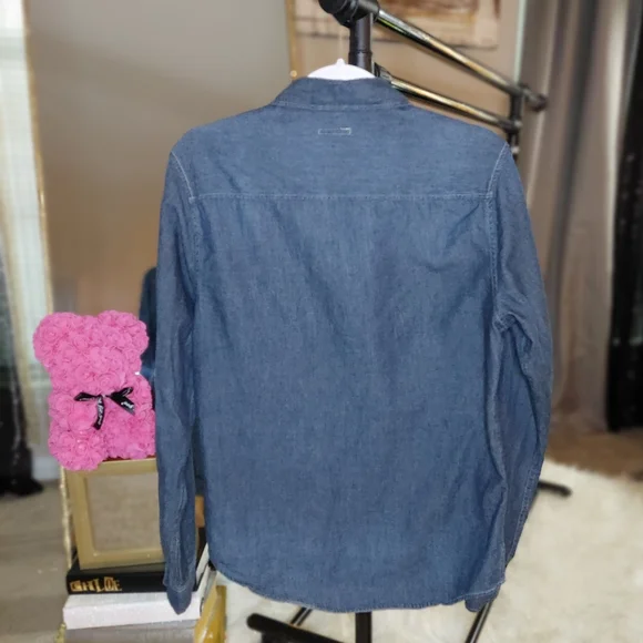 Cape Juby Womens S Blouse Chambray Blue Denim Shirt Pockets Button Up - Picture 3 of 4